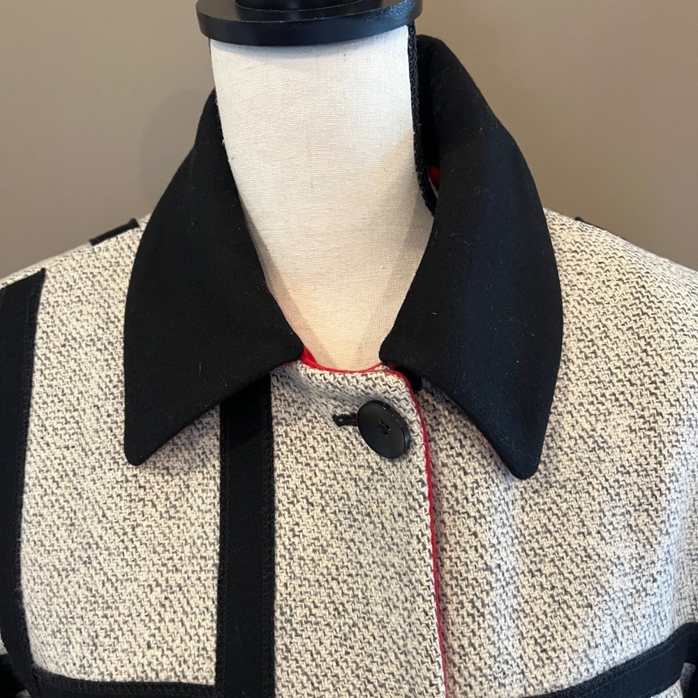 Women's Vintage Spencer Reid Wool Blend Coat, Cream, Red & Black, Size 8 - Picture 3 of 14